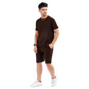 Conjunto de Camiseta y Pantalones Cortos para Hombre INDEX APPAREL, Cuello Redondo, Color Marrón, Tejido Transpirable de Algodón, Estilo Casual de Verano, Personalizable - Product Image 3