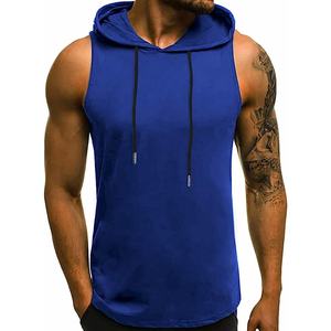 Wholesale Summer Plane <b>Sleeveless</b> Workout Hoodies for <b>Men</b> Breathable Fitness Sports Wear with Custom Logo Plain Dyed Gym Hoodies - Product Image 1