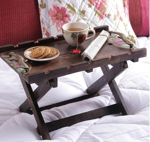 Mango Wood Madhubani Work Desayuno plegable en bandeja de cama/Bandeja de desayuno Plato de servicio decorativo para mesa decorativa - Product Image 2