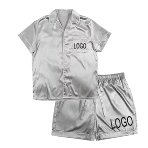 Conjuntos de camisa de hombre de satén de seda informal con botones de manga corta y logotipo de verano OEM personalizado al por mayor conjuntos de pijamas de satén de seda conjuntos de camisa de satén - Product Image 3