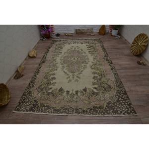 Alfombra turca Vintage Beige Verde 5,6X9,2 pies Tejido plano de lana con patrón de retazos para decoraciones de sala de estar - Product Image 1