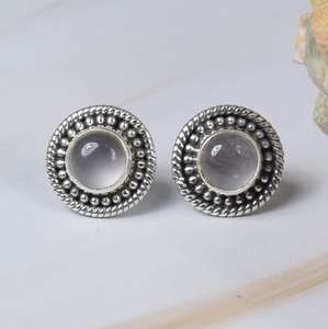 Elegant 925 Sterling <b>Silver</b> <b>Stud</b> Earrings Natural Pink Rose Quartz Gemstone Bezel Setting Classic Design for Weddings Parties - Product Image 3