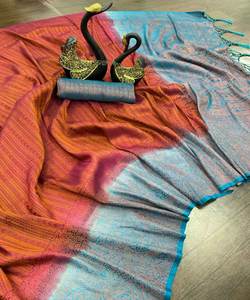 El último diseñador indio Katam Saree para mujer algodón y lino Georgette seda bordado trabajo fiesta y boda desgaste con blusa - Product Image 3