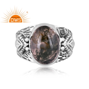 แหวนพลอยมอสสีเขียวธรรมชาติทำด้วยมือสีเงินออกซิไดซ์ทำด้วยมือสำหรับเป็นของขวัญสำหรับผู้หญิง - Product Image 2