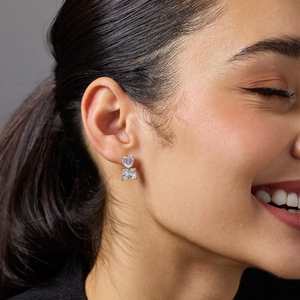 Boucles d'oreilles tendance religieuses 192803 en alliage de zinc rhodié, motif cœur géométrique avec pompon, perle et diamant, pour femme, 4g, fixation griffe - Product Image 2