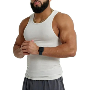High Quality <b>White</b> Ribbed Gym <b>Vest</b> for <b>Men</b> Cotton Spandex Muscle Fitness Tank Top <b>Men's</b> Gym Mesn Top - Product Image 1