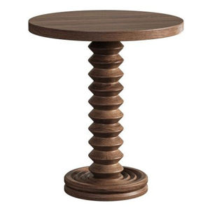 Modern Solid Mango Wood <b>Round</b> <b>Side</b> <b>Table</b> With Pedestal Base Walnut Finish Accent End <b>Table</b> For Living Room & Bedroom Home Decor - Product Image 6