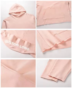 Custom <b>Men</b> Streetwear Pullover <b>Hoodies</b> 300 Gsm French Terry oversized drop shoulder Blank <b>Pink</b> Raw Hem <b>Hoodies</b> - Product Image 2
