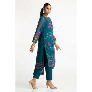 Conjunto de Traje de 3 Piezas en Chifón Bordado Color Verde Azulado para Mujer - Product Image 2