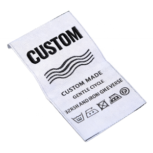 Etiqueta de Cuidado Personalizada de Satén para Prendas, Impresa por Transferencia Térmica, Plegable al Centro, para Ropa - Product Image 1