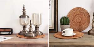 เสื่อหวายทำด้วยมือ11.8นิ้ว/30ซม. แผ่นรองจานแบบใช้แล้วทิ้งสำหรับรับประทานอาหารบ้านงานแต่งงาน - Product Image 2