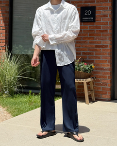 HOOR กางเกงขายาวทรงกว้างผู้ชาย ผ้าพลีท นุ่ม สบาย ลำลอง แฟชั่นเกาหลี ใส่ได้ทุกวัน มี 4 สี ไซส์ M ถึง 3XL - Product Image 3