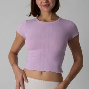 <b>Women's</b> Crop <b>T</b>-<b>Shirt</b> 95% Cotton <b>5</b>% Spandex Crew Neck Short Sleeve American Solid Colors - Product Image 4