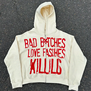 Custom Heavyweight French Terry Zip-Up Hoodies Hombres All-Over DTG Impresión Stonewashed Tie Dye Techniques Puff Pullover en blanco - Product Image 4