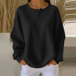 Pull en jersey à col rond à manches longues pour femme, taille plus, ample, haut oversize pour femme, automne-hiver - Product Image 5