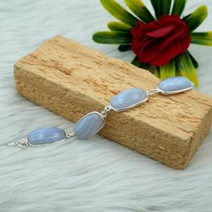 Pulsera de Plata de Ley 925 con Piedras Preciosas Finas, Regalo de Boda Natural Azul Claro con Piedras Preciosas Blancas BR0021-GS - Product Image 3