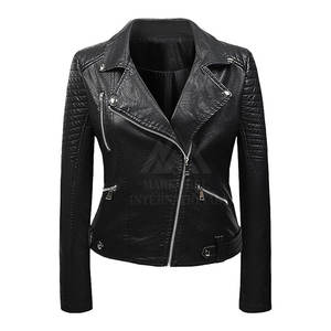 Último diseño chaqueta cómoda 2022 de alta calidad de piel de oveja Turn Down Collar mujer chaqueta de cuero de moda - Product Image 1