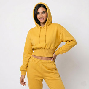 Fashion Streetwear Women's High Waist Hoodies Ribbed Hem Drop Shoulder Crop Top Sweatshirts Custom Logo Wholesale Factory Price - Product Image 1