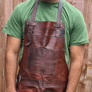 High Quality Cowhide Leather Fireproof Bib Sleeveless <b>Work</b> Safety <b>Apron</b> with Pockets for Welders - Product Image 3