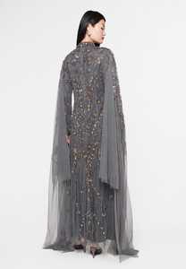 Robe longue en crêpe brodée et ornée, manches voilées, taille naturelle, travail manuel, perles, paillettes, robe de bal sexy et tendance - Product Image 5