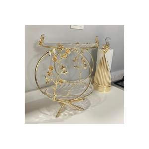 Bandeja de Servicio Mundial de múltiples flores de latón dorado de dos capas con rollos de varilla Bandeja de presentación de vidrio elegante - Product Image 1