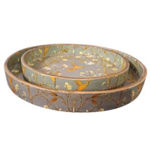 Juego de Bandejas Redondas de Madera Artesanales con Superficie Impresa para Exhibición de Lujo y Uso Diario, Bandejas Decorativas - Product Image 2