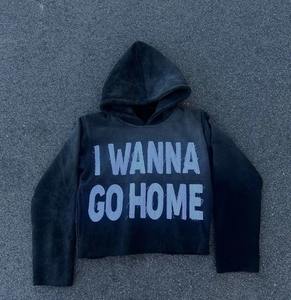 Sudadera Corta Estilo Urbano con Detalle de Bordado Aplicado Personalizado, Corte Holgado, Tela Gruesa, Lavado Vintage, Prenda de Alta Calidad - Product Image 3