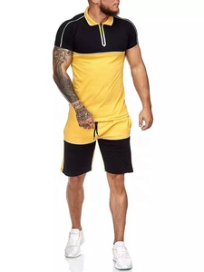 Conjunto informal de verano para hombre 2021, chándal de lana ecológico con mangas cortas a juego de colores - Product Image 3