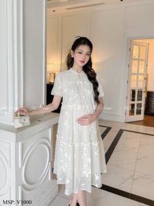 ชุดคลุมท้องผ้าชีฟองปักลายผ้าไหมนุ่มใส่สบาย V1000ชุดเดรสคุณแม่ผ้าชีฟองดีไซน์ตรงสวมใส่สบายไม่เปลี่ยนสี - Product Image 5