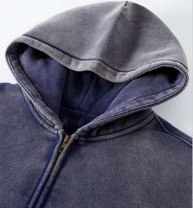 Sweat à capuche pour hommes de haute qualité personnaliser en gros lourd lavage Vintage sweat à capuche zippé gros quantité minimale de commande bas broderie de détresse - Product Image 2