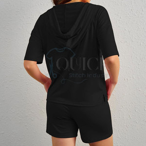 Women's Casual Solid <b>Knitting</b> Hoodie and Shorts <b>Set</b> 100% Cotton Custom Color High Quality Breathable - Product Image 4