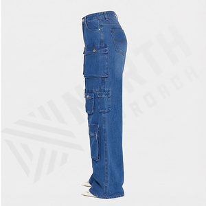 Pantalones Vaqueros de Mezclilla de Algodón para Mujer, Talla Grande, Estilo Urbano, Transpirables, Cómodos, con Múltiples Bolsillos, Largos, OEM - Product Image 3