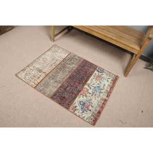 Turkish Small Rug 2.5x3.4 ft, Vintage <b>Red</b> Floral <b>Wool</b> Rug - Product Image 2