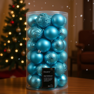 Ensemble de 37 boules de Noël en plastique bleu folklorique de 6 cm Amicasa 9022829, boules de Noël et décorations d'arbre pour décorations festives - Product Image 3
