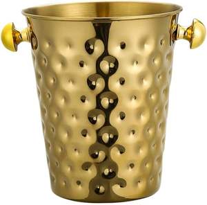 Seau à glace martelé en acier inoxydable finition or pour vin et champagne, refroidisseur à champagne à double paroi isolé pour la vente en gros - Product Image 1