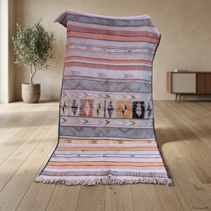 Tapis marocain Kilim de qualité supérieure en laine berbère, tissé à la main, à poils ras, motif géométrique, pour salon, vente en gros - Product Image 1