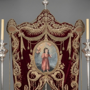 Custom Baroque Swallowtail Liturgical <b>Banner</b> Hand Embroidered Metallic Gold Wire Church <b>Banner</b> with Ceremonial Silver Pole - Product Image 3