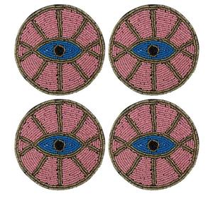 Contemporary Blue Eye Beaded Embroidery Coaster Lightweight Round Shape Classic Style Sustainable Design for <b>Table</b> Use - Product Image 1