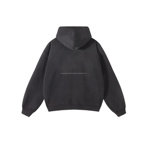 Pull à capuche personnalisé poids lourd en détresse Streetwear régulier lavage à l'acide surdimensionné strass fermeture éclair automne brodé hiver - Product Image 3