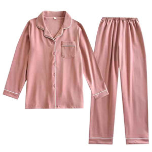 New Style Piping Design Made Long Sleeve Button <b>Down</b> Sleepwear Shirts & <b>Trousers</b> Pajama Sets Most Selling Plain Color Night Suit - Product Image 1