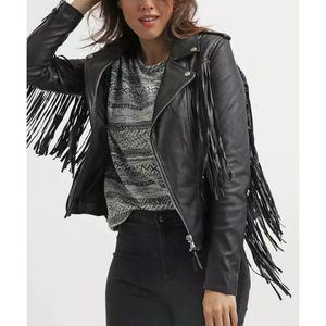 Chaqueta Vaquera de Mujer en Piel de Oveja Suave con Flecos Largos en la Espalda, Estilo Casual, Tejida, de Secado Rápido y Transpirable, Último Diseño - Product Image 4