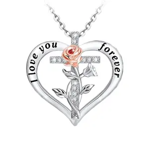 lucky charms women elephant simple cross rose diamond forever love hearts flower necklace for women