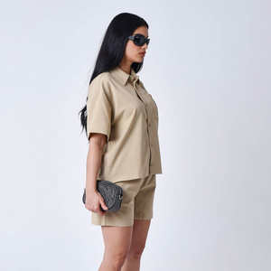 Camisa de estilo callejero de gran tamaño y conjunto de mujer por encima de la rodilla, decoración con cremallera, atuendo a juego para cada ocasión - Product Image 4