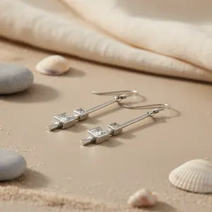 Boucles d'oreilles pendantes en argent 925 pour femmes, serties de zircon cubique, plaquées or avec perle de quartz et diamant - pour mariages et fêtes - Product Image 1