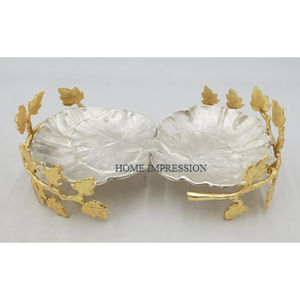 Tazón de aluminio para servir fruta seca con diseño de hojas de cubiertos al por mayor, manijas clásicas de Color dorado hechas a mano para el hogar, tazón decorativo - Product Image 1