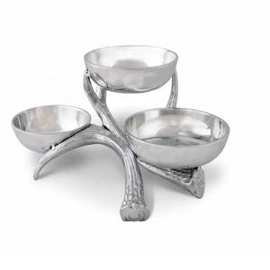 Tazón DE SERVICIO DE ACERO INOXIDABLE triple con Palmera moderna, Plato decorativo de Metal para frutos secos, aperitivos y dulces, perfecto para uso en el hogar o en fiestas - Product Image 4