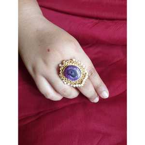 Bague réglable en acier inoxydable pierre violette à la mode style hip-hop princesse diamant plaqué rhodium bijoux en laiton incrusté - Product Image 1