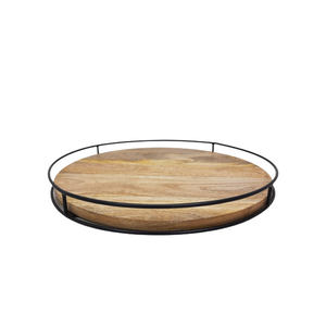 Vente chaude pour plateau de service fournitures d'hôtel plateau ovale en fer et bois fait à la main plateau de service de nourriture fini brun - Product Image 6