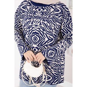 Pull en tricot bleu marine à motif zèbre pour femmes, respirant et chaud, style coréen et haut de gamme, décontracté pour l'automne et l'hiver - Product Image 4