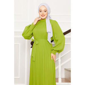 Vestido de Noche Verde Oliva con Mangas de Organza y Detalles de Ganchillo, Estilo Línea A para Fiesta, Vestido de Gala, Look Sencillo para Invitada de Boda, Largo hasta el Suelo, Corte Imperio - Product Image 2